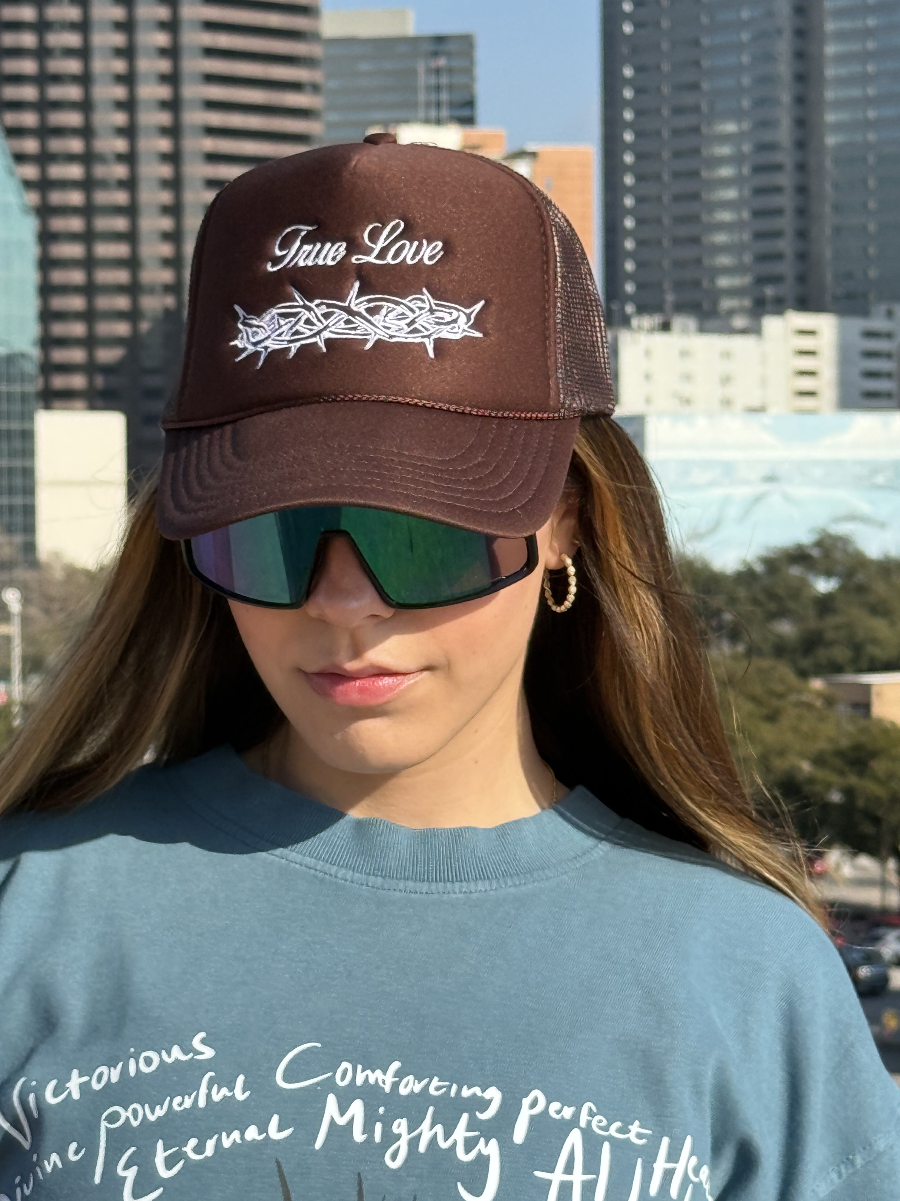 True Love Embroidered Hat - Brown